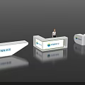 Modern Exhibition Reception Desks With ENN Logo And Staff Display Models