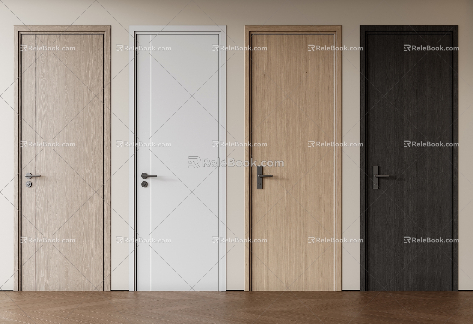 Modern single door swing door bedroom door paint door solid wood door 3d model