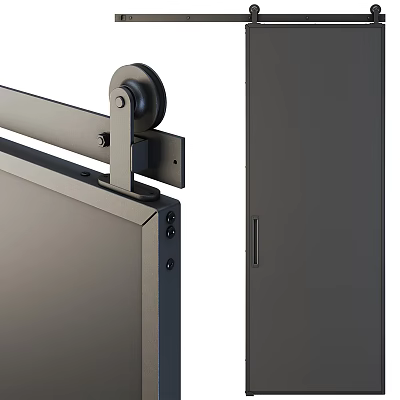 Modern Sliding Door With Metal Track Pulley System And Dark Panel 3d model