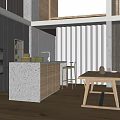 Modern Open Restaurant Kitchen Interior Design With Island Counter Dining Table And Chairs