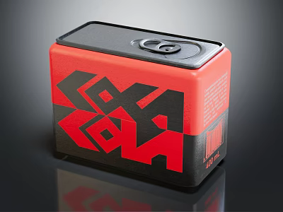 Stylish Red and Black Beverage Can with Modern Geometric Pattern Design 3d model