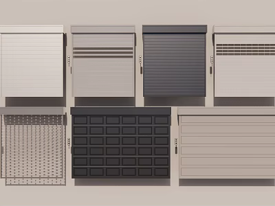 Various Design Styles Of Roller Shutters With Striped Perforated Solid And Grid Patterns 3d model