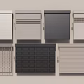 Various Design Styles Of Roller Shutters With Striped Perforated Solid And Grid Patterns 3d model