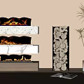 Modern Marble Fireplace Design with Wood Stack and Decorative Indoor Plants