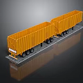 Yellow Two Section Cargo Trailer With Multiple Wheels On Flatbed Platform