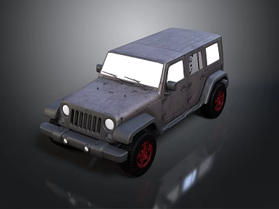 Classic Gray Jeep Off Road Vehicle With Red Wheels And Hardtop Design 3d model