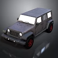 Classic Gray Jeep Off Road Vehicle With Red Wheels And Hardtop Design