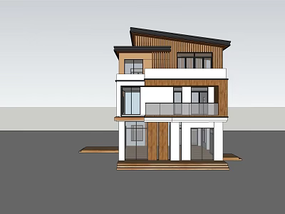 Modern Two Story Detached Villa Featuring Wooden Elements Large Windows And Balcony 3d model