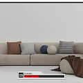 Beige Sectional Sofa with Multiple Decorative Pillows Side Table and Brown Blanket 3d model
