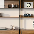 Modern Storage Shelf Unit With Multiple Shelves Wooden Drawers And Decorative Ornaments