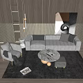Modern Living Room Sofa And Coffee Table Set With Gray Upholstery Marble Tabletop And Decorative Rug