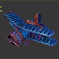 Colorful Cartoon Style Toy Airplane With Blue Biplane Wings And Orange Tail