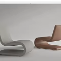 Two Modern Leisure Chairs in Gray and Brown with Curved Smooth Lines
