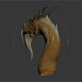 Golden Dragon Head 3D Model With Intricate Scaled Texture Horns And White Beard