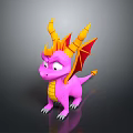 Cartoon Dragon Character 3D Model With Pink Body Yellow Horns And Red Wings