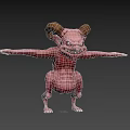 Pink Horned Monster With Fierce Expression And Arms Outstretched On Black Background