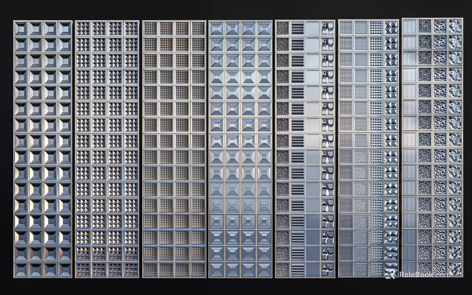 Various Decorative Textured Metal Sheet Designs With Grid And Striped Patterns 3d model