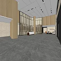 Modern Front Desk Reception Lobby Area With Wooden Panels Large Windows And Office Chairs