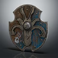Medieval Decorative Shield With Wooden Metal Build Intricate Carvings And Handprint Detail 3d model