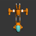 Futuristic Orange Spacecraft Featuring Blue Transparent Cockpit And Protruding Modules For Cosmic Exploration