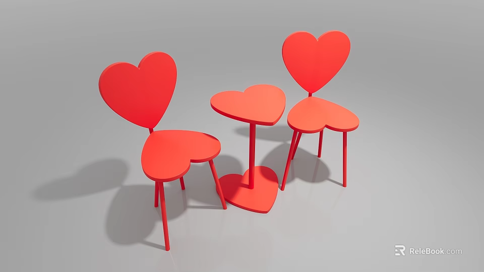 Heart Shaped Red Table And Chairs Set With Modern Design For Home Decor 3d model