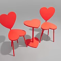 Heart Shaped Red Table And Chairs Set With Modern Design For Home Decor 3d model