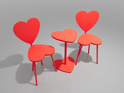 Heart Shaped Red Table And Chairs Set With Modern Design For Home Decor 3d model