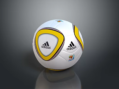 Adidas White And Yellow Soccer Ball With Triangular Patterns And Brand Logos 3d model