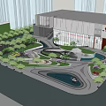 Modern Garden Landscape With Architectural Structure Lawn Lounge Areas And People Gathering