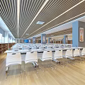 Spacious Modern Conference Room Interior With Wooden Flooring Gray Sofas Coffee Tables And Linear Ceiling Lights