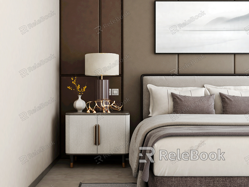 Modern background double bed double bed bedside table combination model