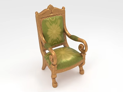 Classic Armchair with Golden Carved Frame Green Floral Pattern Upholstery on Backrest and Seat 3d model