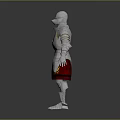 Medieval Silver Armor With Red Gold Decorated Skirt And Full Body Protection