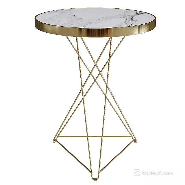 Elegant Modern Round Dining Table With Marble Top And Gold Crossed Metal Legs 3d model 