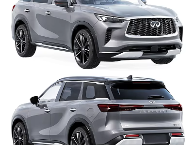 Silver Infiniti SUV Front and Rear Exterior Design With Grille Headlights and Taillights 3d model