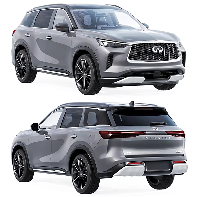Silver Infiniti SUV Front and Rear Exterior Design With Grille Headlights and Taillights 3d model