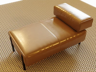 Brown Leather Ottoman With Cushion And Black Legs On Grid Patterned Carpet 3d model