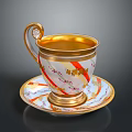 Elegant Porcelain Teacup With Saucer Gold Rim Colorful Patterns And Decorative Handle