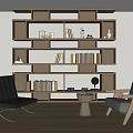 Stylish Modern Bookshelf With Books Decor Items And Cozy Chairs Near Green Plant