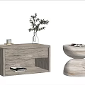 Wooden and Marble Bedside Tables with Drawer Open Shelf Green Plant and Glasses