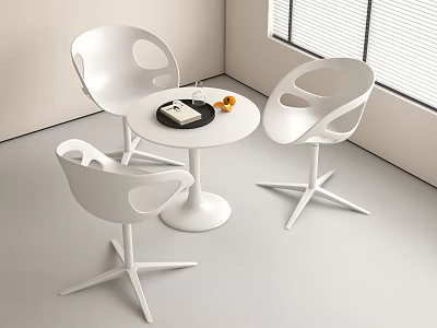 Modern White Round Table With Three Chairs Tray And Oranges Minimalist Interior 3d model