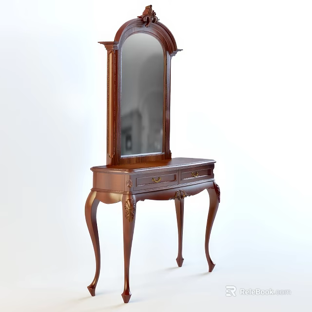 Classic Wooden Dressing Table with Mirror and Drawers in Elegant Leg Design 3d model 
