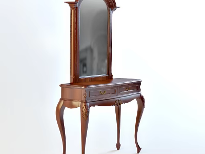 Classic Wooden Dressing Table with Mirror and Drawers in Elegant Leg Design 3d model
