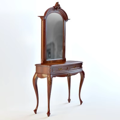 Classic Wooden Dressing Table with Mirror and Drawers in Elegant Leg Design 3d model