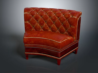 Classic Red Leather Single Seater Sofa With Diamond Tufted Design And Wooden Legs 3d model