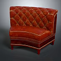Classic Red Leather Single Seater Sofa With Diamond Tufted Design And Wooden Legs
