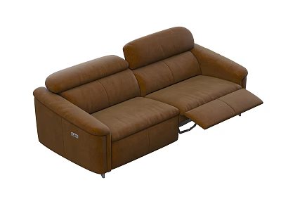 Brown Leather Two Seater Sofa With Reclining Seats And Comfortable Design 3d model