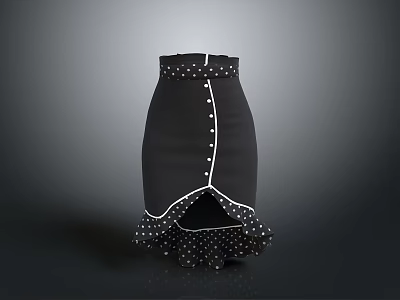 Black Skirt With White Polka Dots Waist Buttons And Ruffled Hem Design 3d model