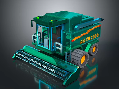 Green Combine Harvester Model AZRT 2008 With Large Wheels And Front Reaping Device 3d model