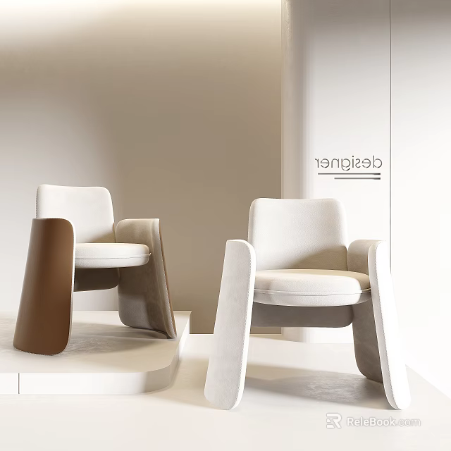 Modern Comfortable Leisure Chair With White Brown Minimalist Stylish Armrest Design 3d model 